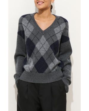 Alex Mill Campbell Argyle Wool Blend V-Neck Sweater - Gray
