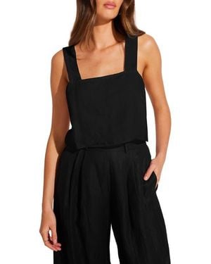 Vitamin A Tallows Crop Linen Cover-Up Top - Black