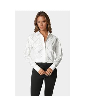 Bebe Rhinestone Long Sleeve Blouse - White