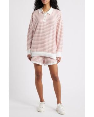 Petal & Pup Dealia Stripe Polo Sweater & Shorts Set - Pink