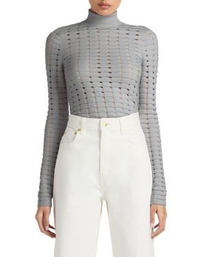 St. John Dimensional Pointelle Stitch Turtleneck Sweater - Gray