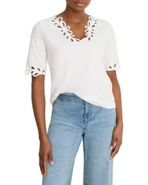 NIC+ZOE Rococo Soutache Embroidered Trim Top - Blue