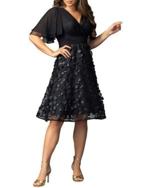 Kiyonna Pretty Petals Mesh Cocktail Dress - Black