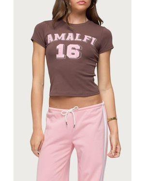 Edikted Amalfi Contrast Stretch Cotton Blend Crop Graphic T-Shirt - Red