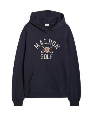 Malbon Golf Fesque Crest Cotton Graphic Hoodie - Blue