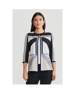 Ming Wang Heritage Colorblock Intarsia Knit Jacket - Gray