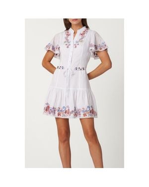 Shoshanna Border Embroidery Cowden Dress - White