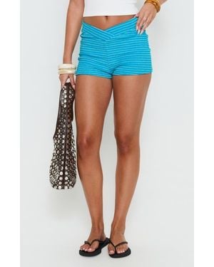 Princess Polly Jovian V-Waist Terry Shorts - Blue