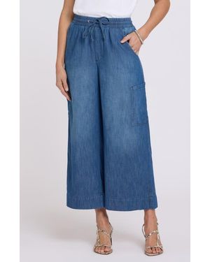 NYDJ Whitney Crop Wide Leg Drawstring Cargo Pants - Blue