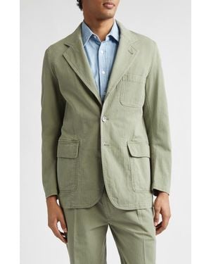 Drake's Games Cotton Herringbone Blazer - Green