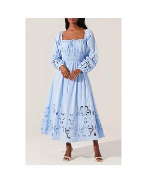 Astr Wisnia Long Sleeve Eyelet Embroidered Dress - Blue