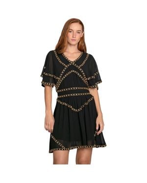 Belle & Bloom Golden Mark Beaded Trim Mini Dress - Black