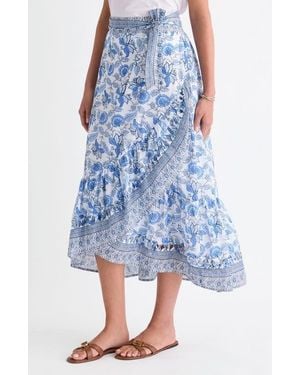 Vineyard Vines Mila Mixed Print Cotton Faux Wrap Skirt - Blue