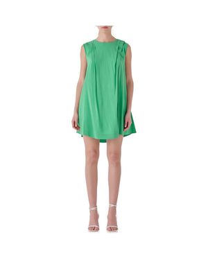 Endless Rose Pintuck Tie Belt Dress - Green