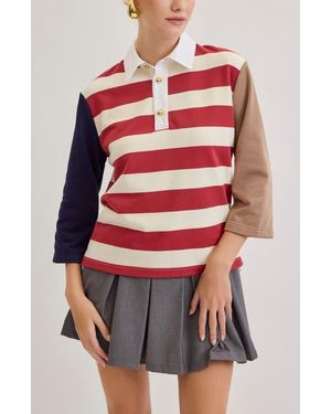 Maude Club Oliver Striped Colorblock Rugby Shirt - Red