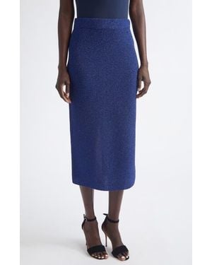 St. John Margot Metallic Sweater Skirt - Blue