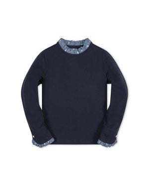 Hope & Henry Kids' Organic Ruffle Trim Knit Top - Blue