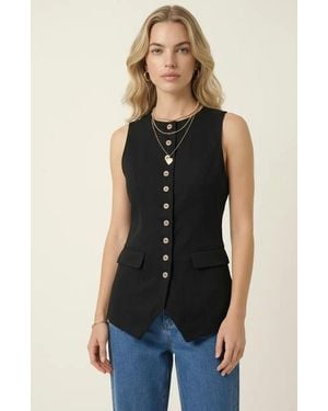 Modenaire Longline Button Front Tailored Vest - Blue