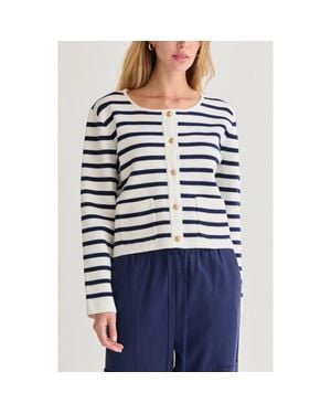 Crescent Striped Jacquard Knit Cardigan - Blue