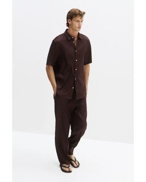 H&M Easy Care Regular Fit Linen-Blend Shirt - Brown