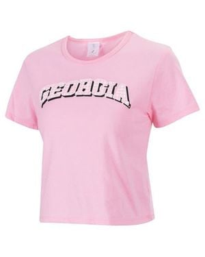 ZooZatZ Georgia Bulldogs Gingham Logo Cropped T-Shirt - Pink