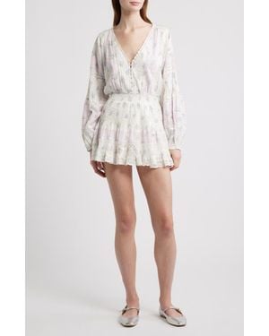 LoveShackFancy Winfrey Smocked Lace Long Sleeve Minidress - White