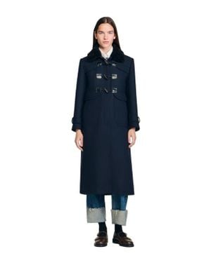 Sandro Long Coat With Velvet Collar - Blue