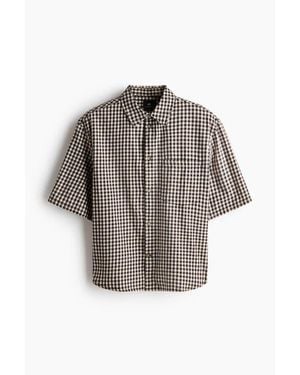 H&M Relaxed Fit Short-Sleeved Cotton Shirt - Gray