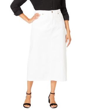 Jessica London Classic Cotton Denim Midi Skirt - White