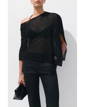 Mango Asymmetrical Knitted Cape - Black