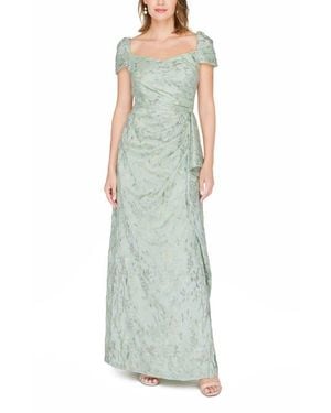 JS Collections Blossom Cascade Embroidered Pleated Gown - Green