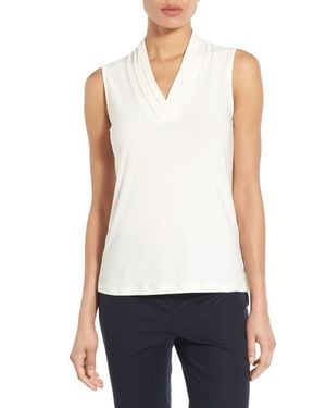 Anne Klein Triple Pleat V-Neck Jersey Top - White
