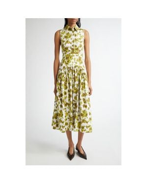 Michael Kors Abstract Floral Print Drop Waist Shirtdress - Metallic