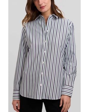 Foxcroft Meghan Stripe Cotton Button-Up Shirt - Gray