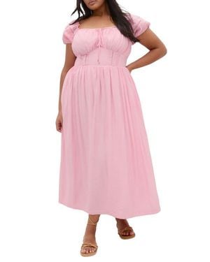 City Chic Ariella Crochet Trim Peasant Dress - Pink