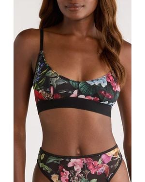 Kilo Brava Floral Print Mesh Scoop Bralette - Black