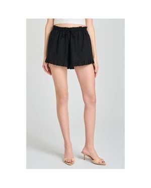 Wayf Helena Eyelet Ruffle Stretch Cotton Shorts - Black