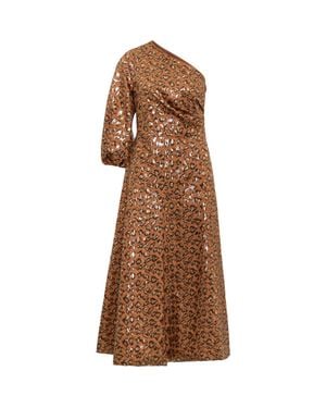 Maison Common One Shoulder Dress With Leopard Sequins - Brown