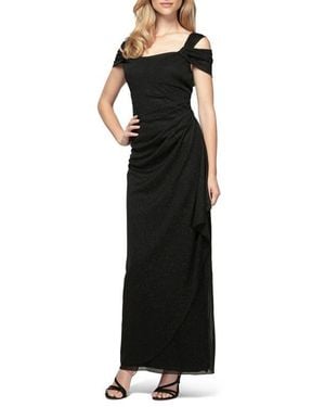 Alex Evenings Cold Shoulder Ruffle Glitter Chiffon Gown - Black