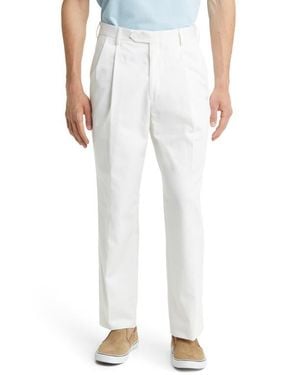 Berle Classic Fit Pleated Cotton Twill Pants - White