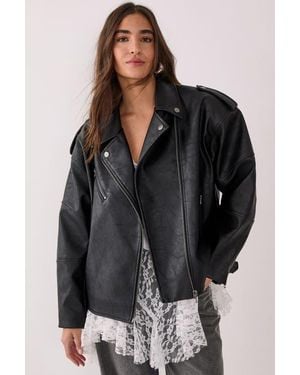 Nasty Gal Faux Leather Biker Jacket - Black