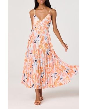 strapless open back dress Emese Floral Pleated Maxi Dress