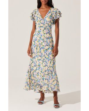 Astr Celestine Floral Flutter Sleeve Maxi Dress - Multicolor