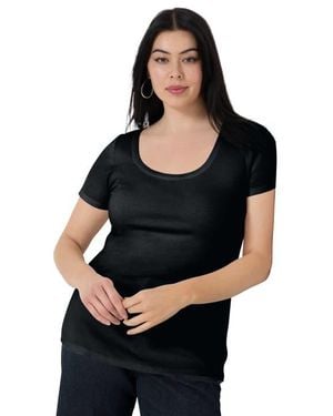 June + Vie Ribbed Scoopneck Top - Black