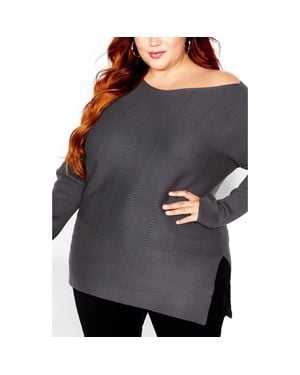 City Chic Madeleine Off-The-Shoulder Knit Top - Gray