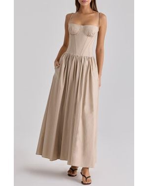House Of Cb Rona Cotton Corset Maxi Dress - Brown