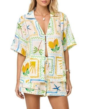 LSPACE La Mer Embroidered Cover-Up Shirt - Yellow