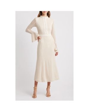 Elliatt Kailee Texture Long Sleeve Midi Dress - Natural