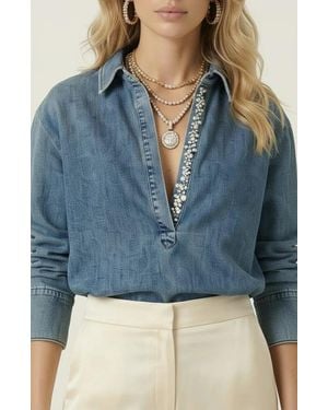Modenaire Denim Popover Top - Blue