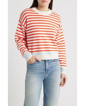Marine Layer Suki Stripe Cotton Crewneck Sweater - Blue